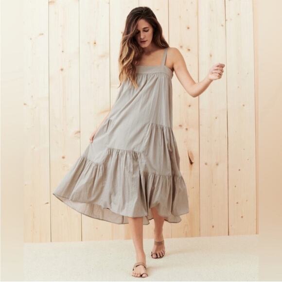 Jenni Kanye Tiered Cotton & Linen Sundress Midi in Willow Sz XS